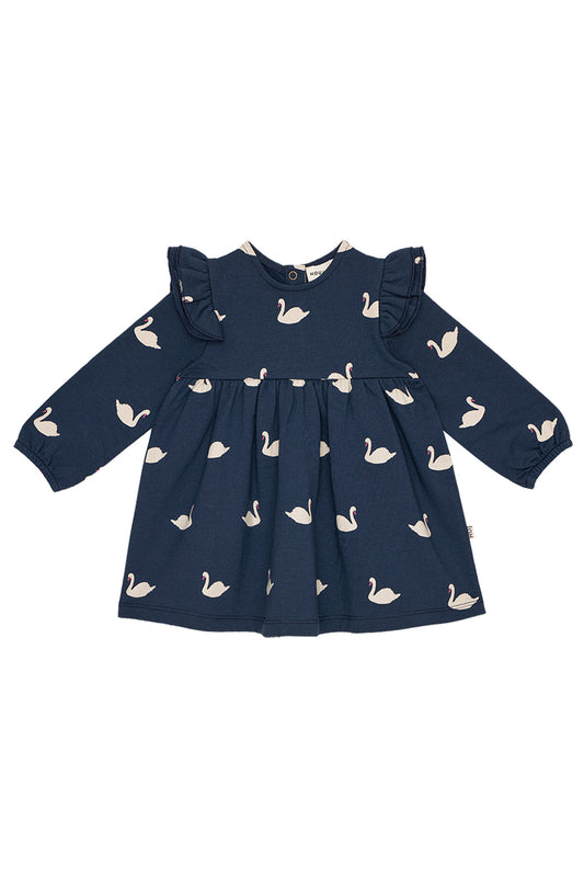 Baby Ruffled Dress - Classic Blue Swans